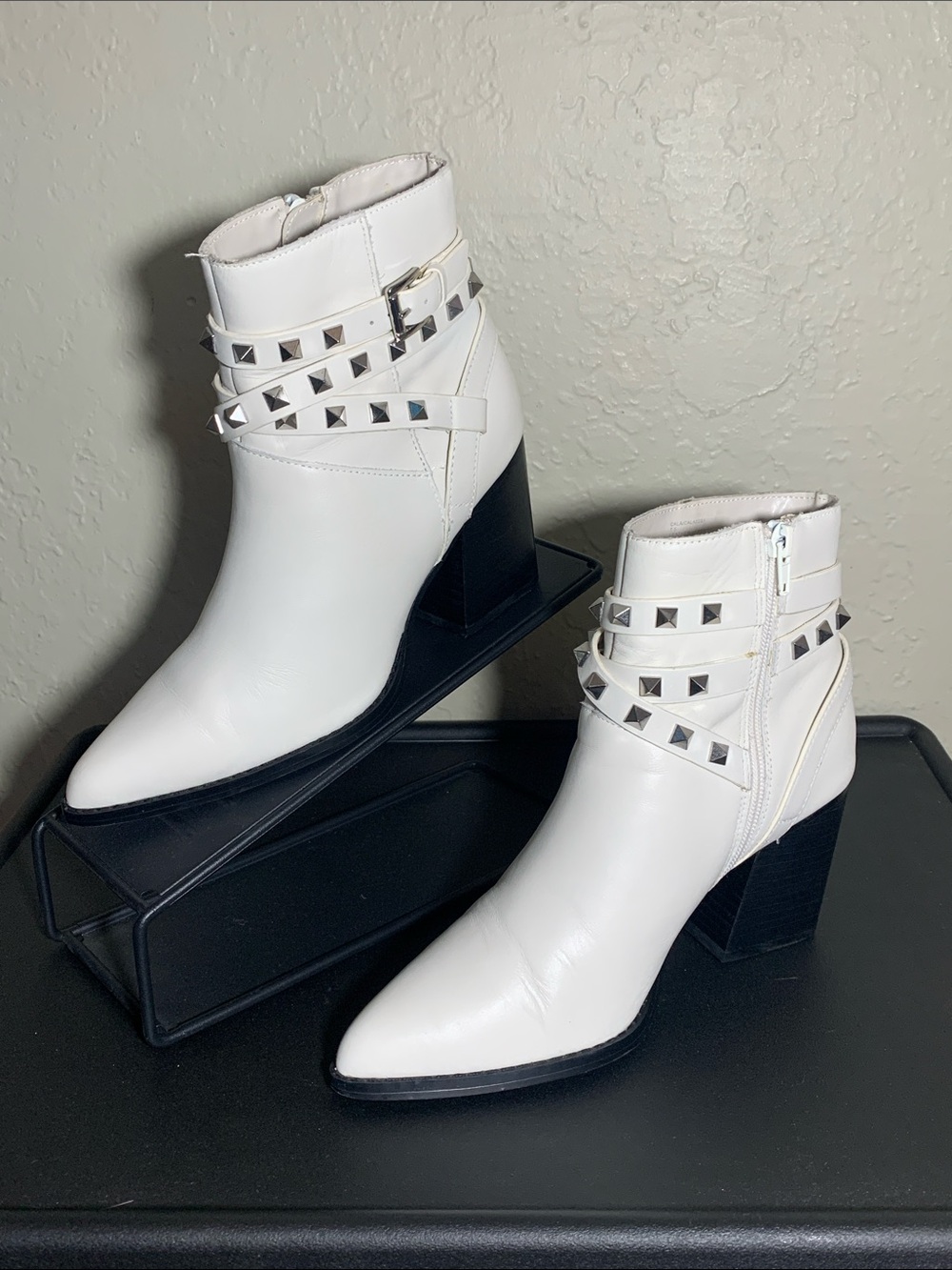 Steve Madden White Studded Ankle Booties